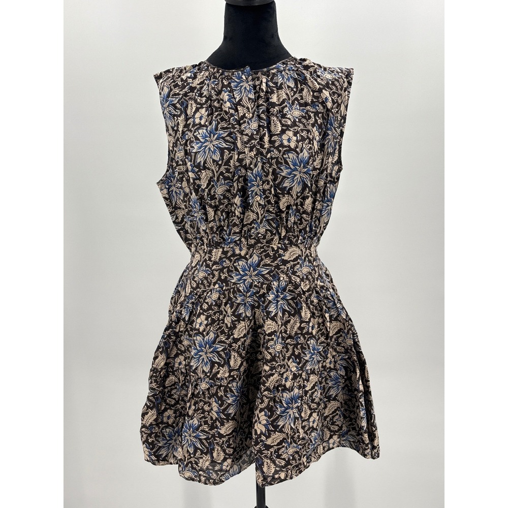 Madewell Floral Split Neck Mini Dress Dark Carob Brown Blue Small NW038 - Picture 5 of 12